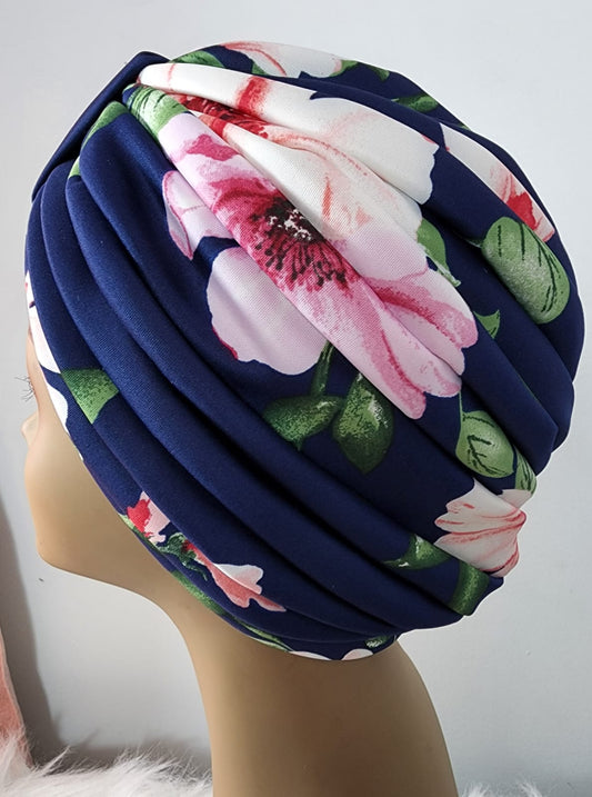 Flower Pattern Blue Turban