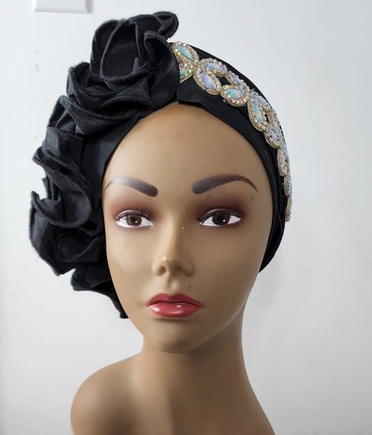 Bow and Stone Decorated  Black Turban